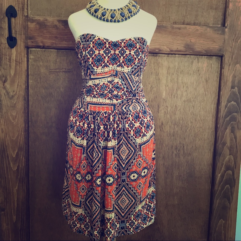 Tribal print strapless dress